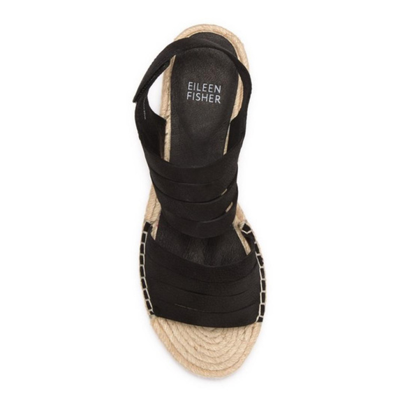 Eileen Fisher Black Espadrille Wedge Sandal Sz 10 - Picture 4 of 8